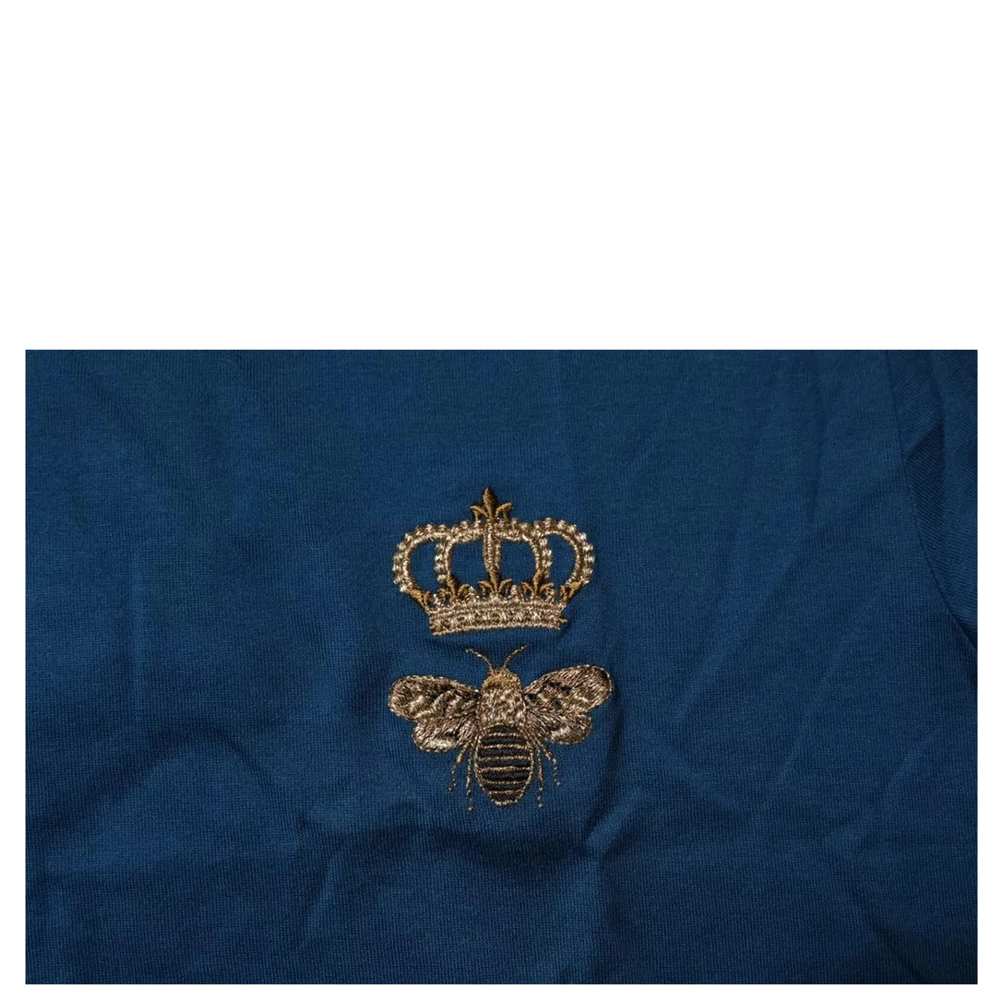 Blue Crown Bee Cotton Men Crew Neck T-shirt