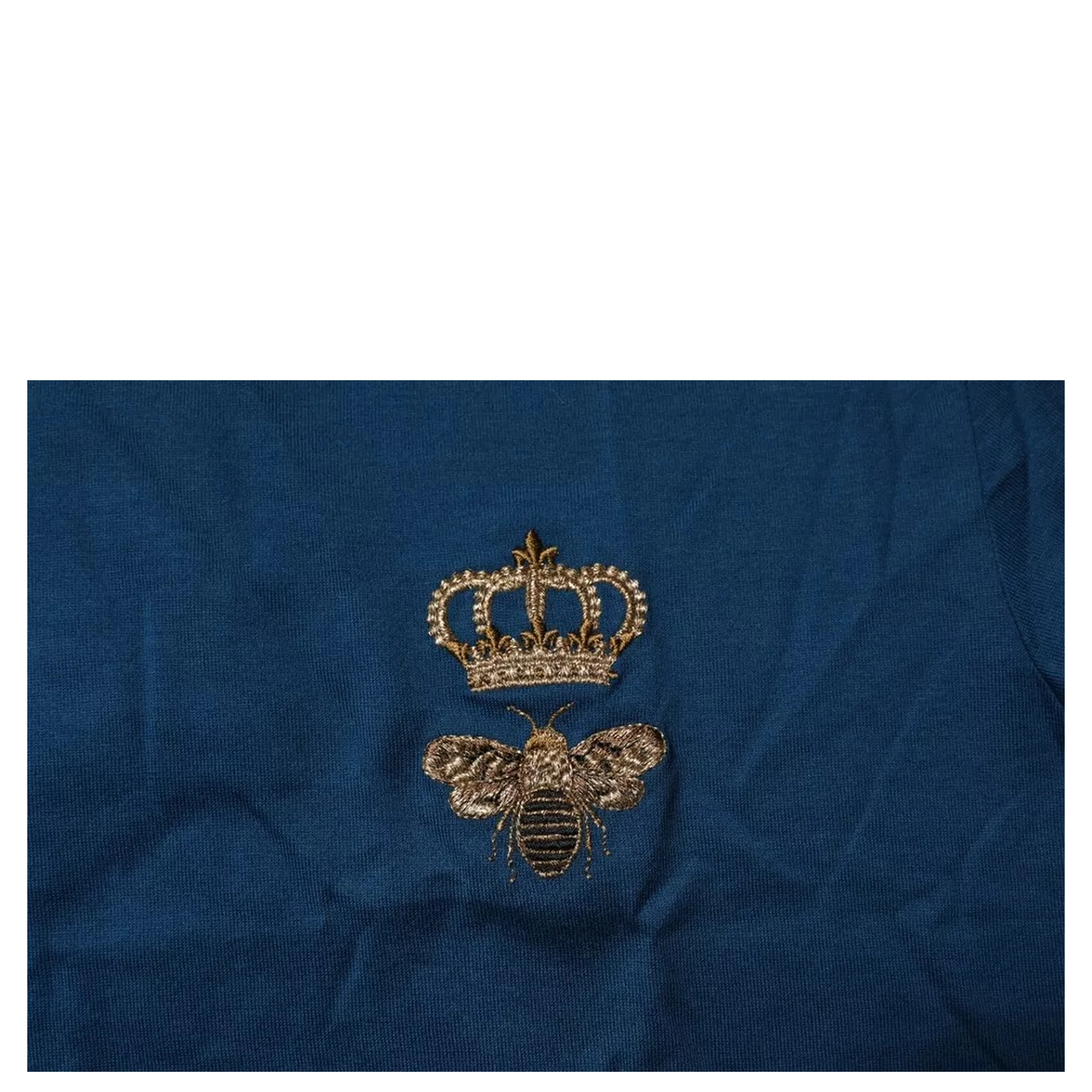 Blue Crown Bee Cotton Men Crew Neck T-shirt