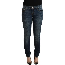Blue Washed Cotton Low Waist Slim Fit Denim Jeans