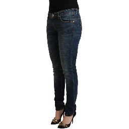 Blue Washed Cotton Low Waist Slim Fit Denim Jeans