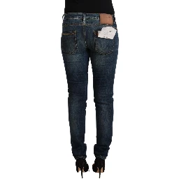 Blue Washed Cotton Low Waist Slim Fit Denim Jeans