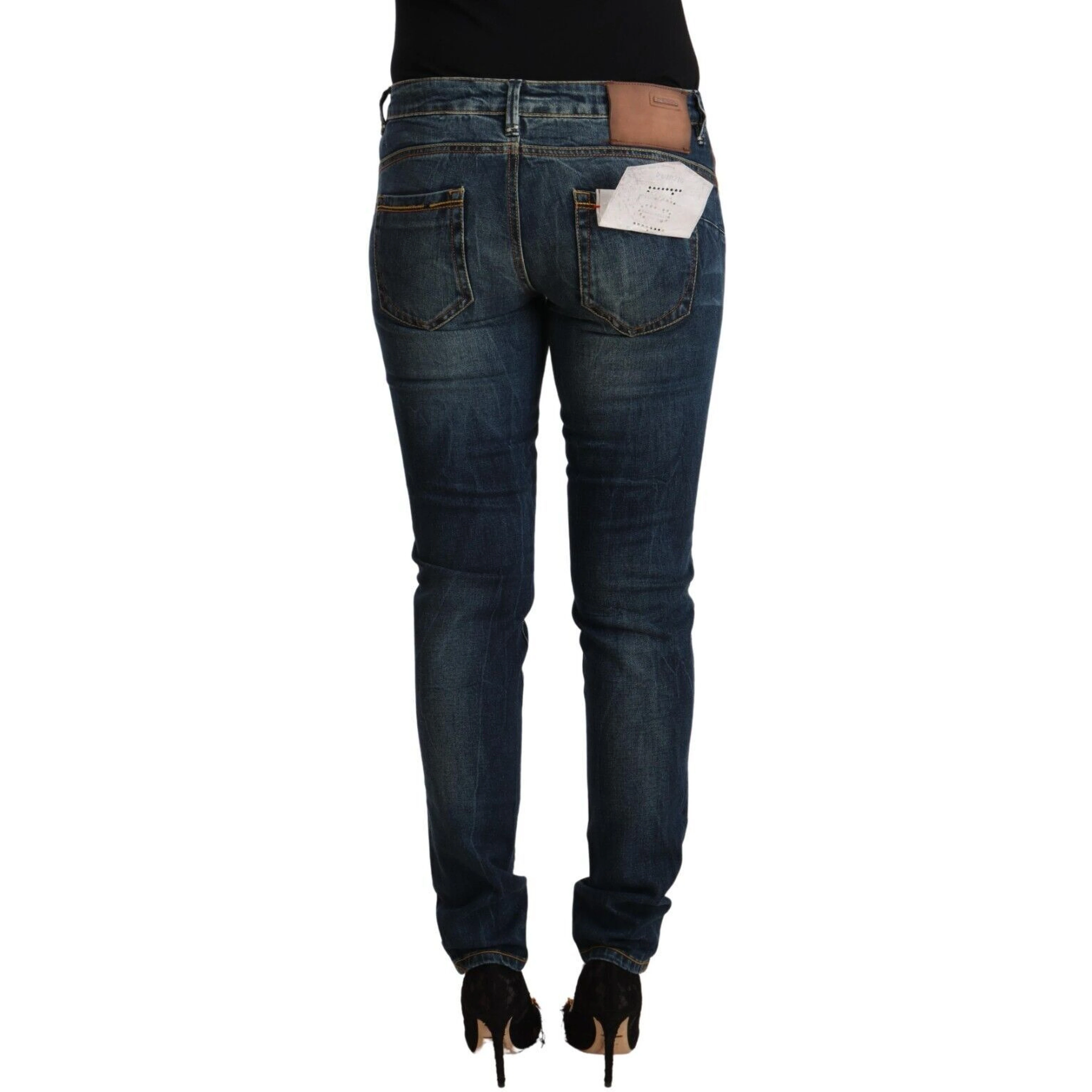 Blue Washed Cotton Low Waist Slim Fit Denim Jeans