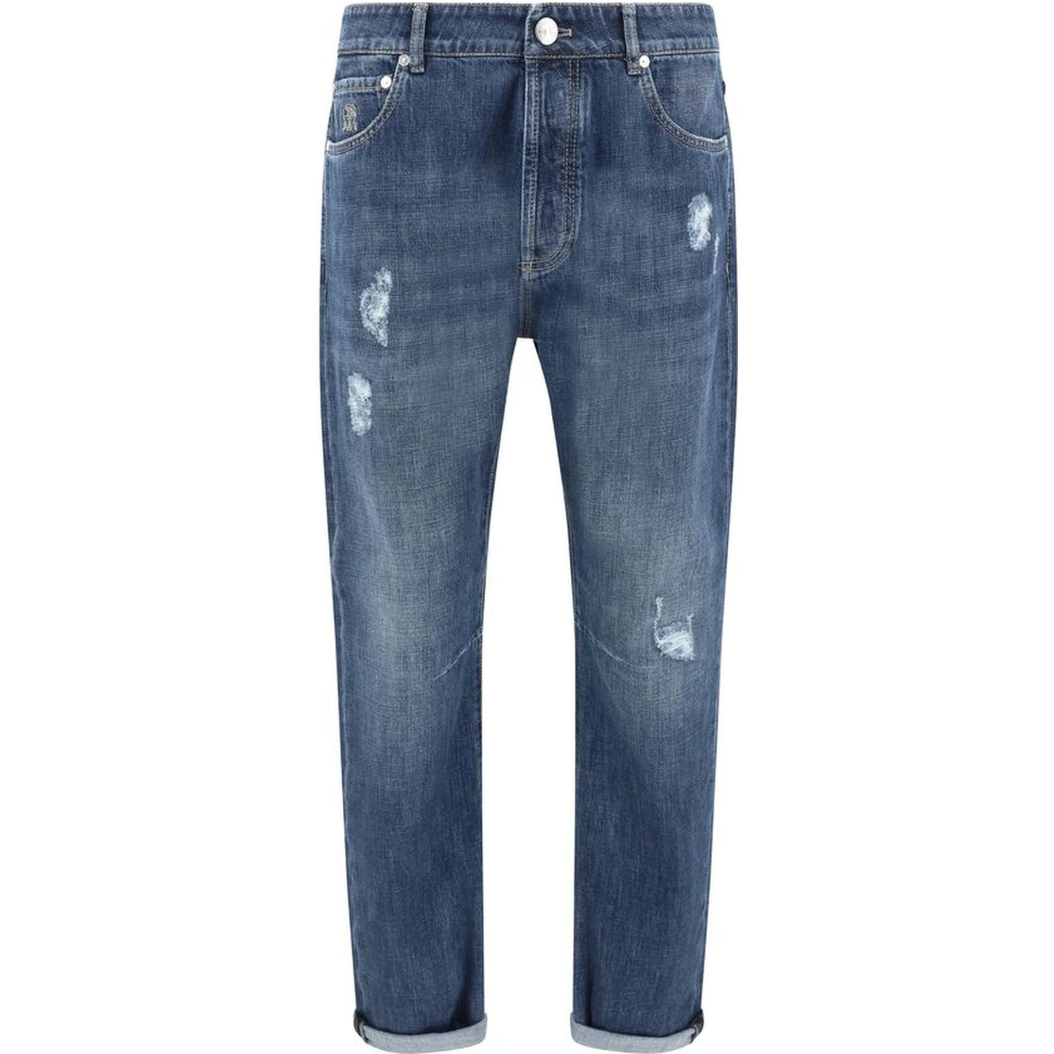 Blue Cotton Straight-Leg Jeans