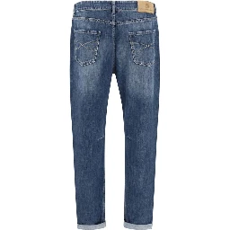 Blue Cotton Straight-Leg Jeans