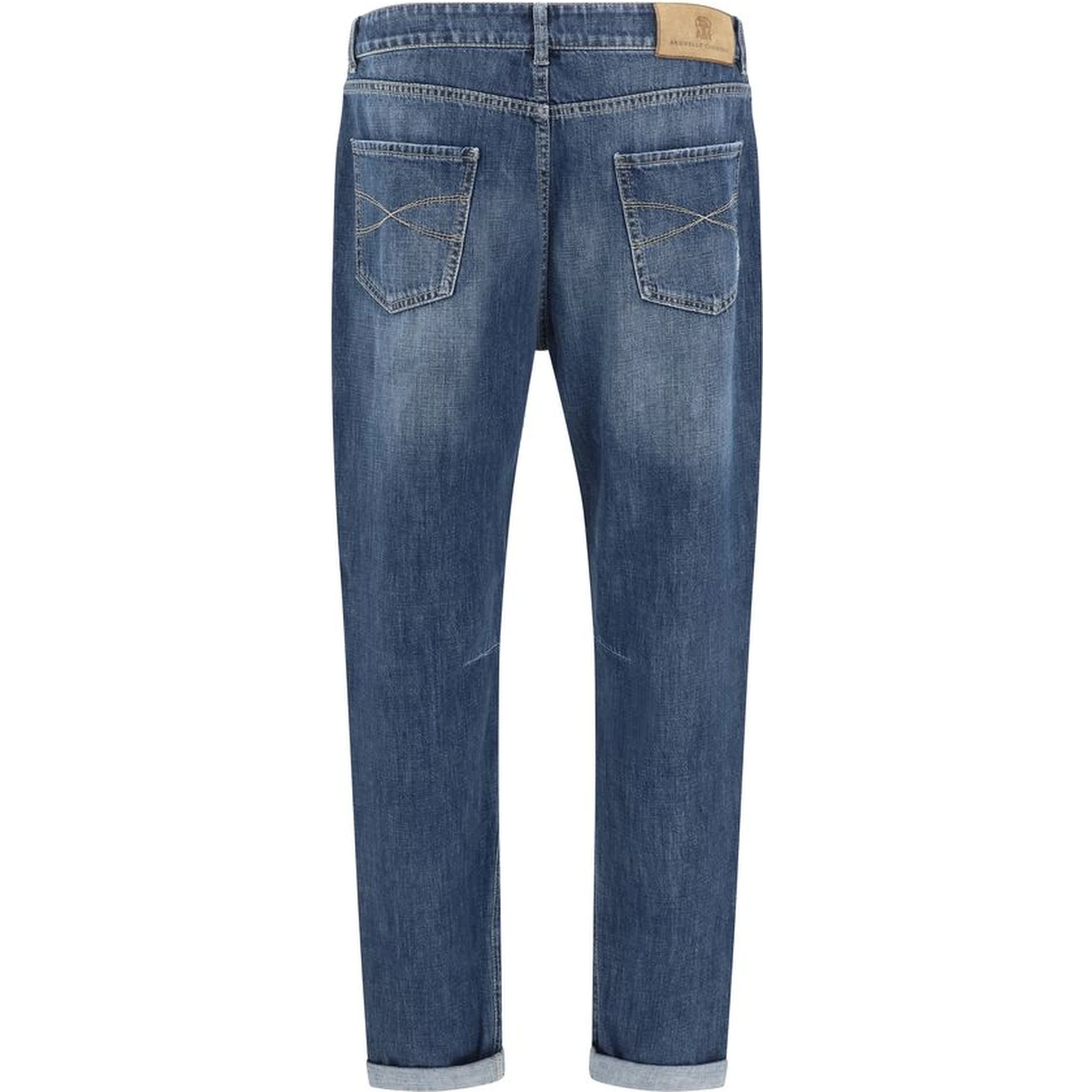 Blue Cotton Straight-Leg Jeans