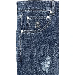 Blue Cotton Straight-Leg Jeans