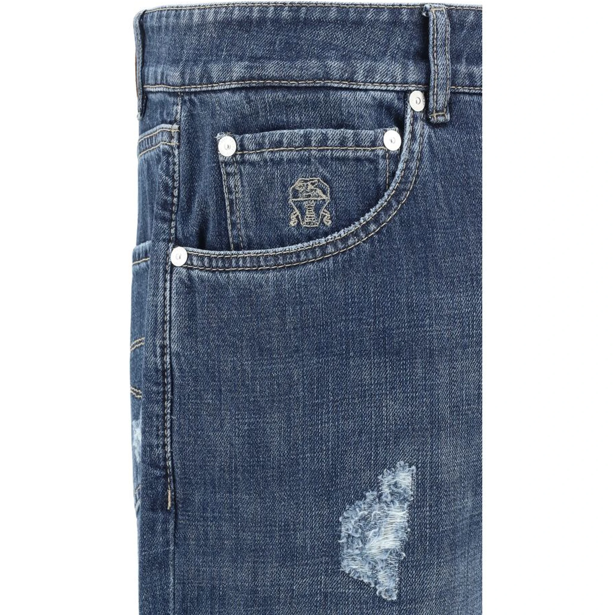 Blue Cotton Straight-Leg Jeans