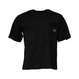 Black Logo Patch Cotton Crew Neck T-shirt