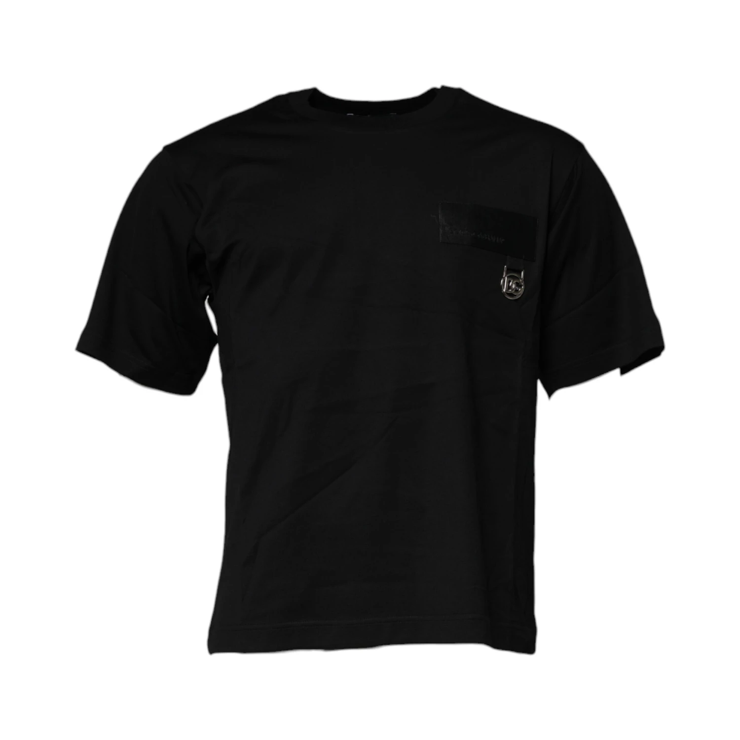 Black Logo Patch Cotton Crew Neck T-shirt