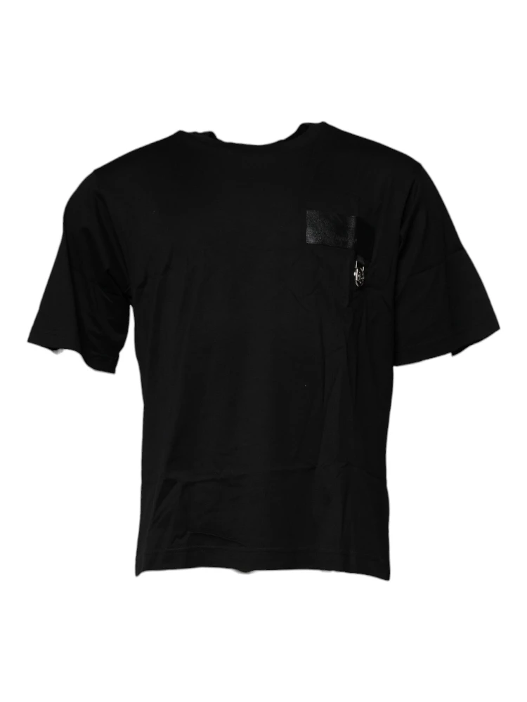 Black Logo Patch Cotton Crew Neck T-shirt