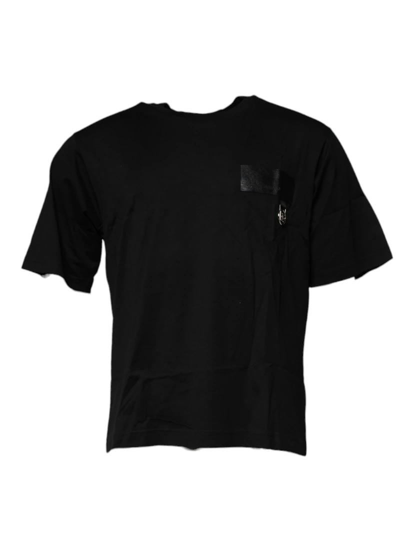 Black Logo Patch Cotton Crew Neck T-shirt