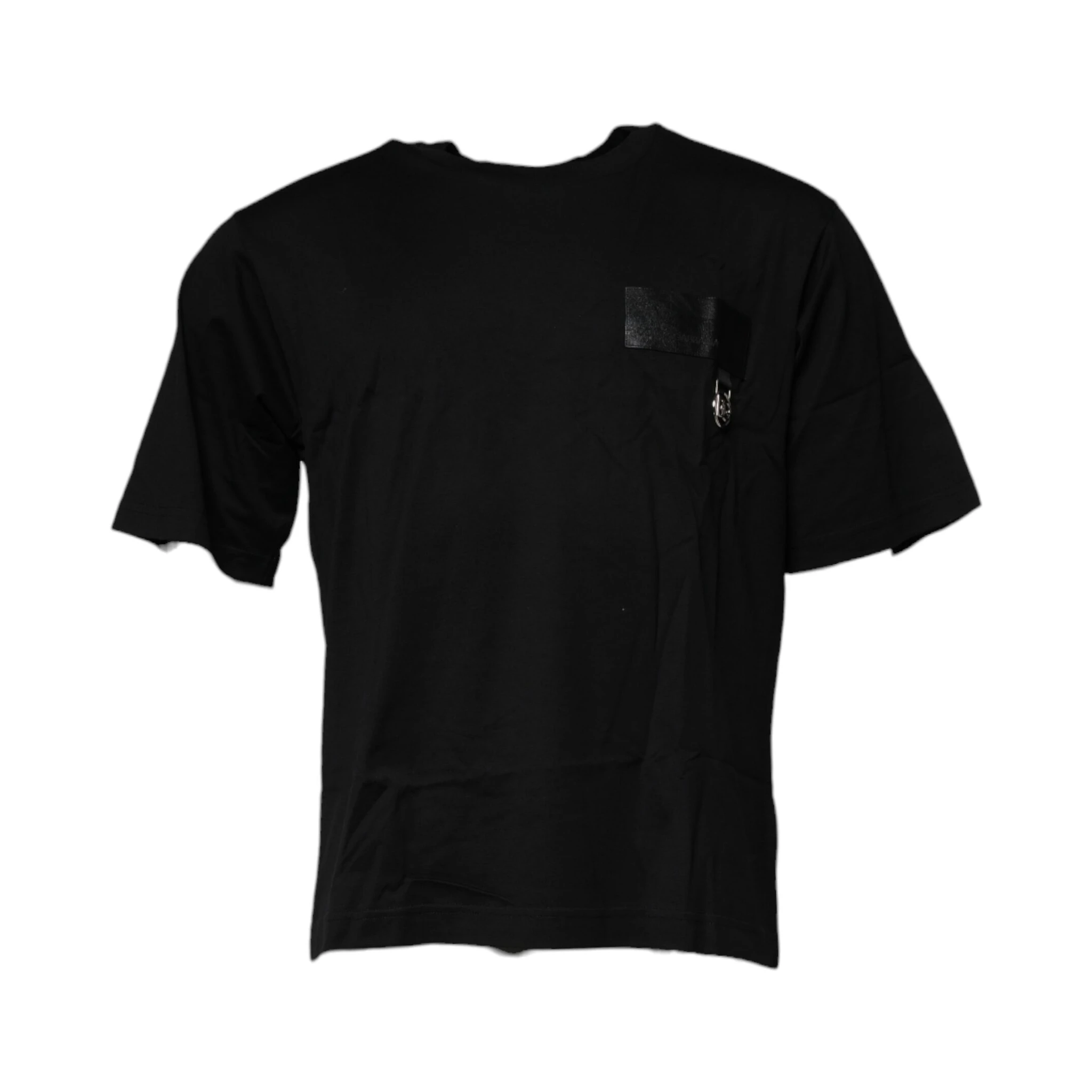 Black Logo Patch Cotton Crew Neck T-shirt