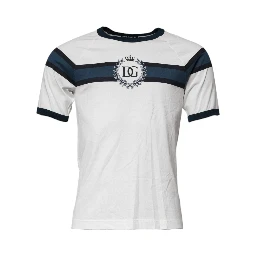 White Logo Print Cotton Men Crew Neck T-shirt
