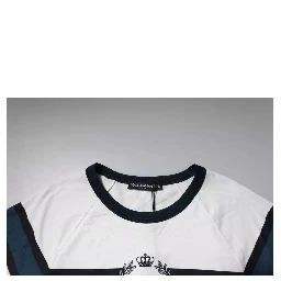 White Logo Print Cotton Men Crew Neck T-shirt