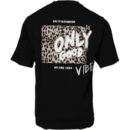 Black Amore Leopard Cotton Crew Neck T-shirt