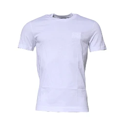 White Logo Plaque Cotton Crew Neck T-shirt