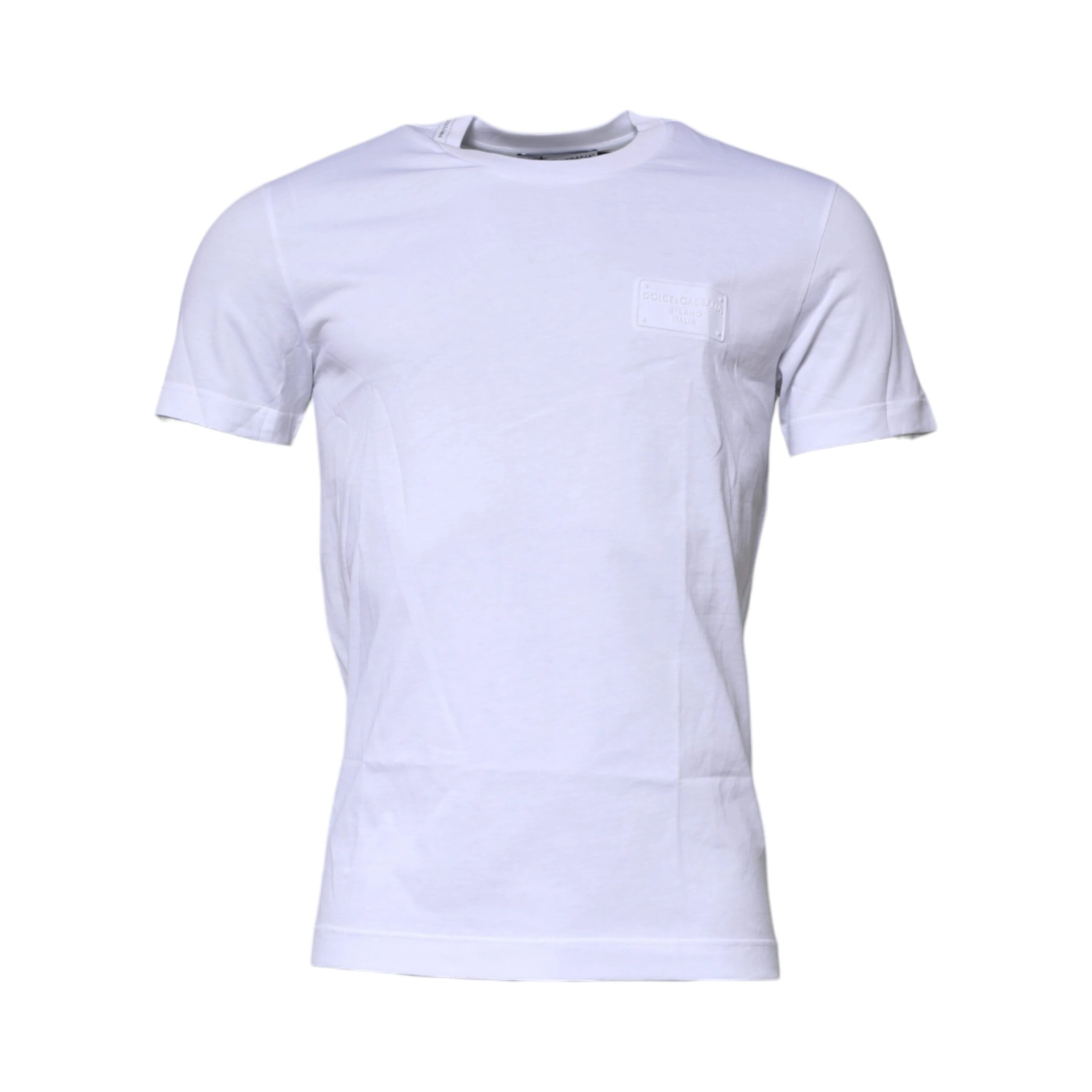 White Logo Plaque Cotton Crew Neck T-shirt