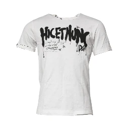 White Graphic Print Cotton Crew Neck T-shirt
