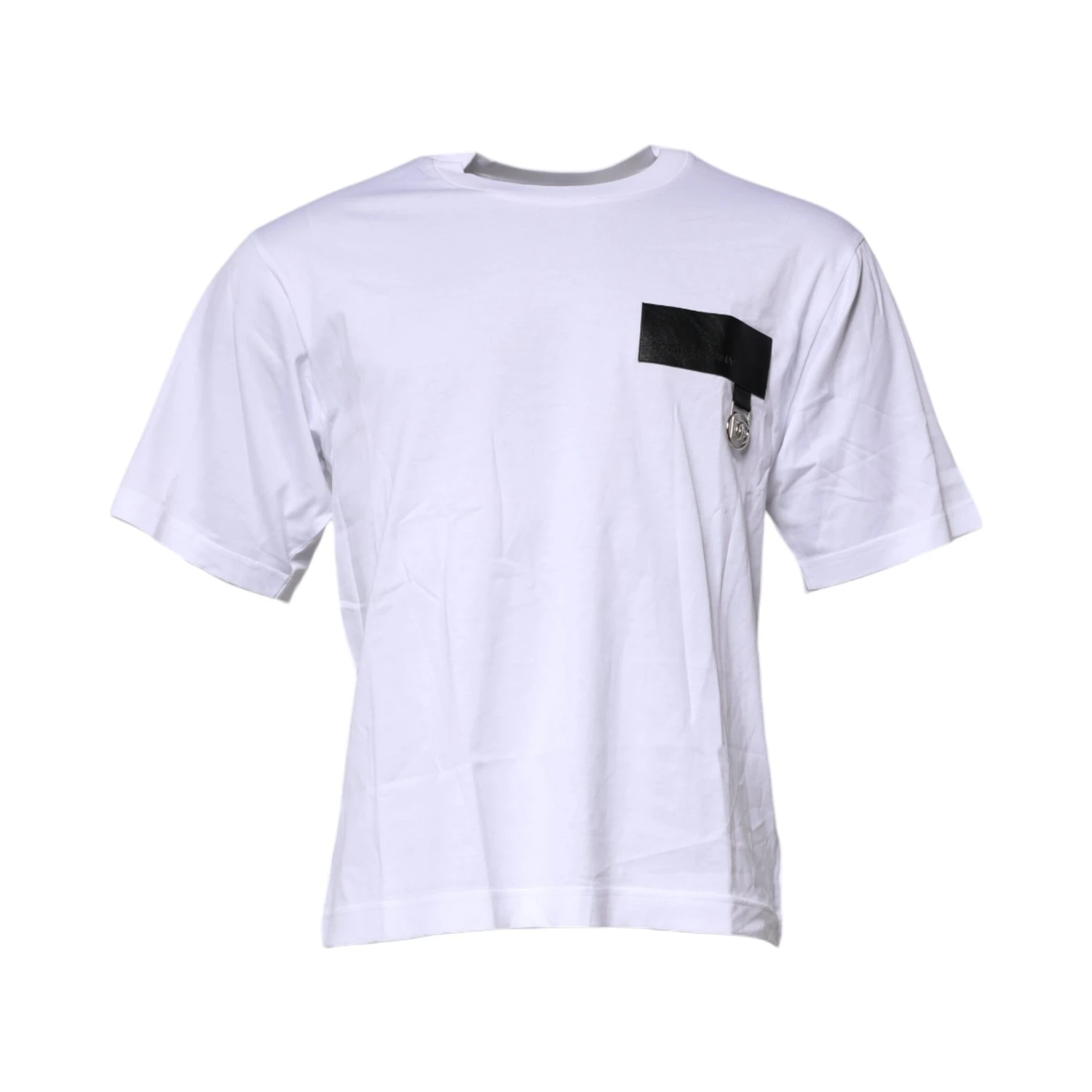 White Logo Patch Cotton Crew Neck T-shirt