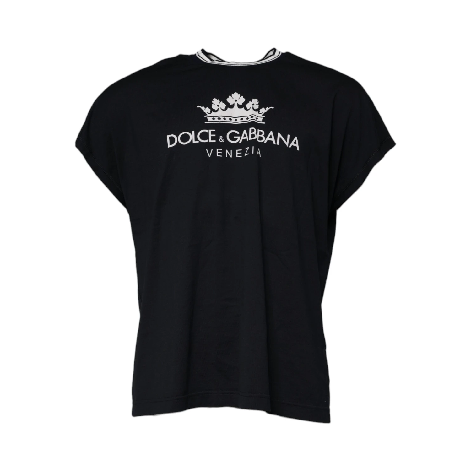 Dark Blue Logo Crown Cotton Crew Neck T-shirt