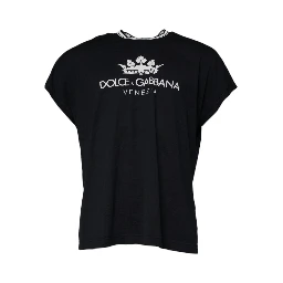 Dark Blue Logo Crown Cotton Crew Neck T-shirt