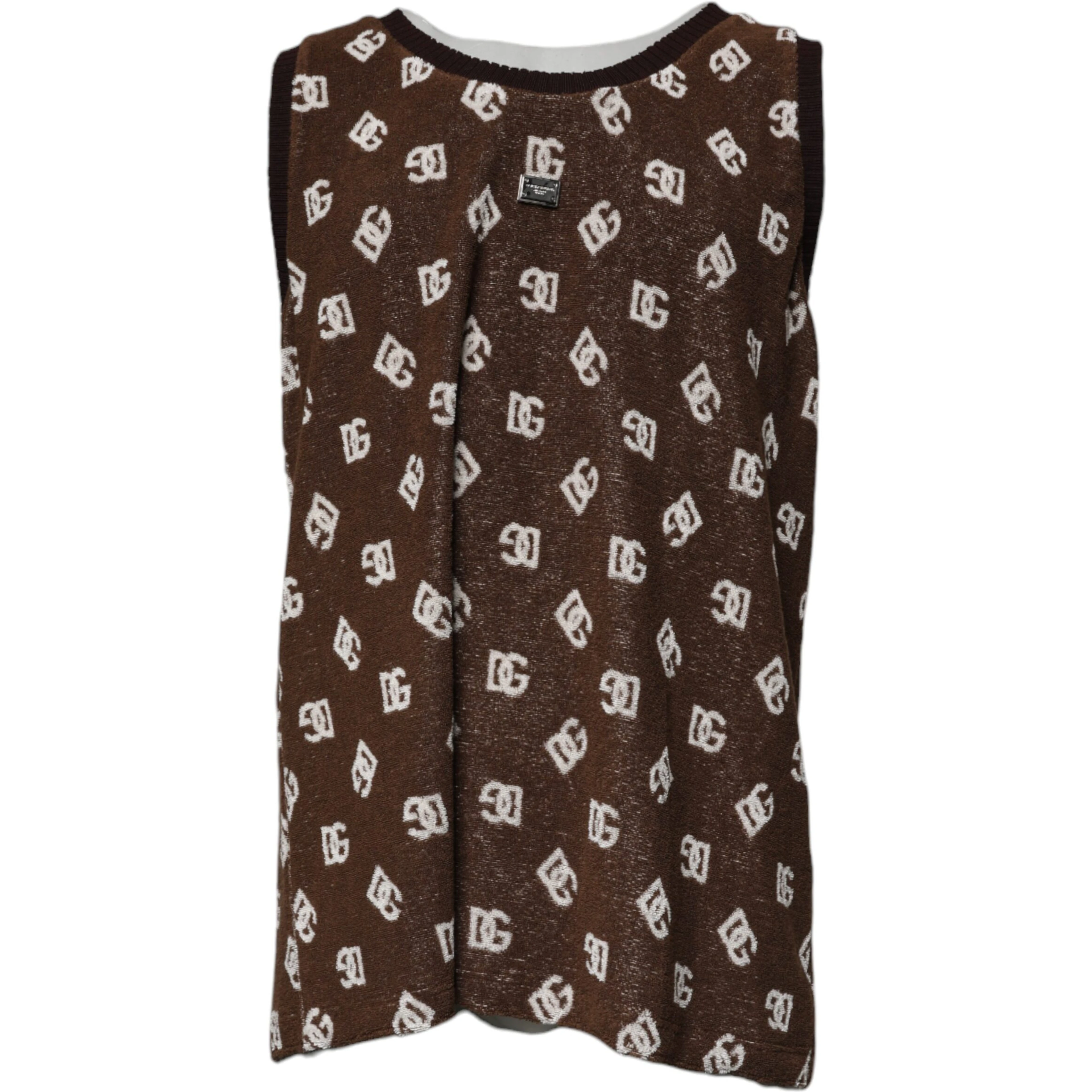 Brown Logo Monogram Cotton Crew Neck T-shirt