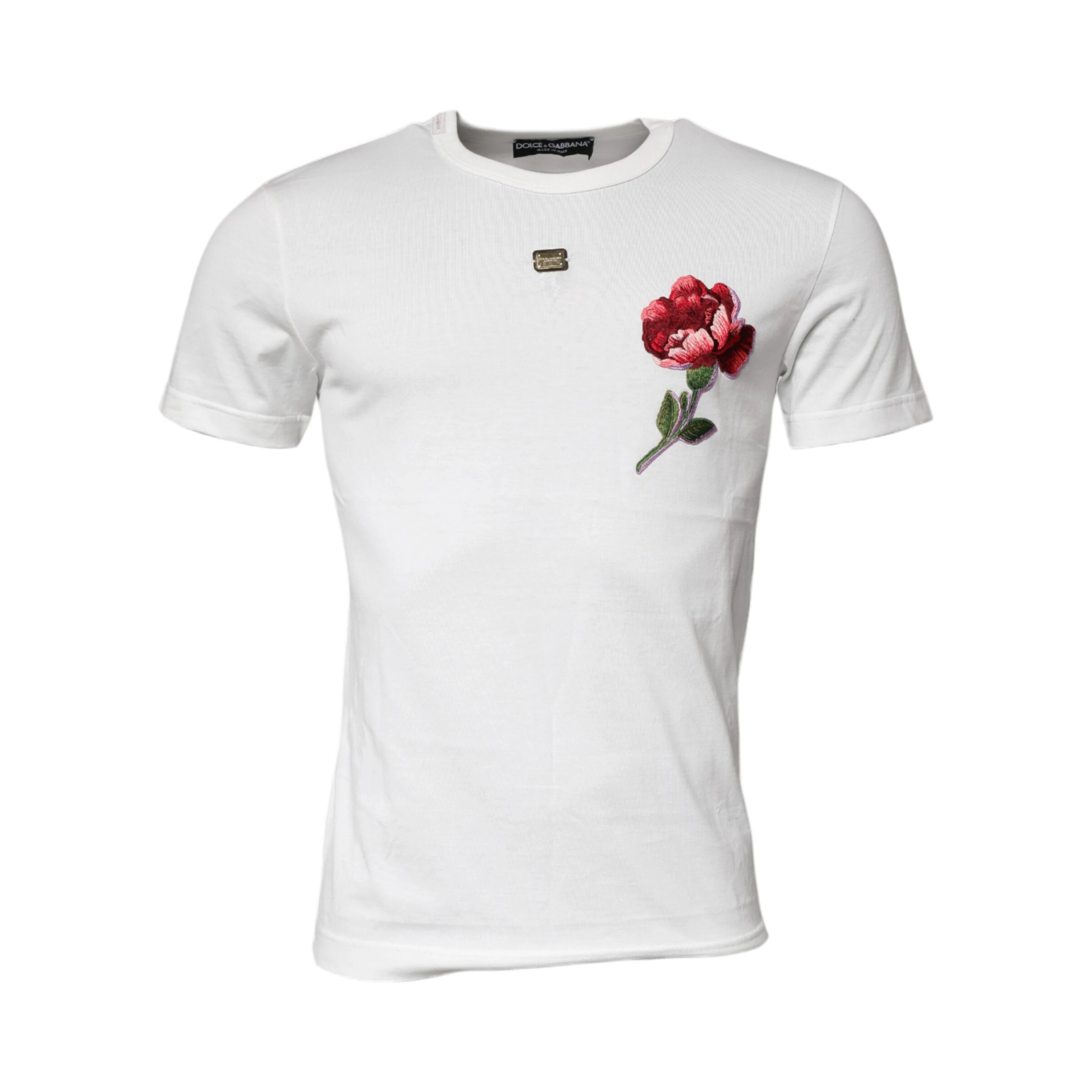 White Cotton Logo Floral Crew Neck T-shirt