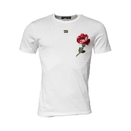 White Cotton Logo Floral Crew Neck T-shirt