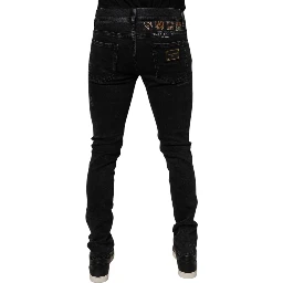Black Tattered Cotton Skinny Men Denim Jeans