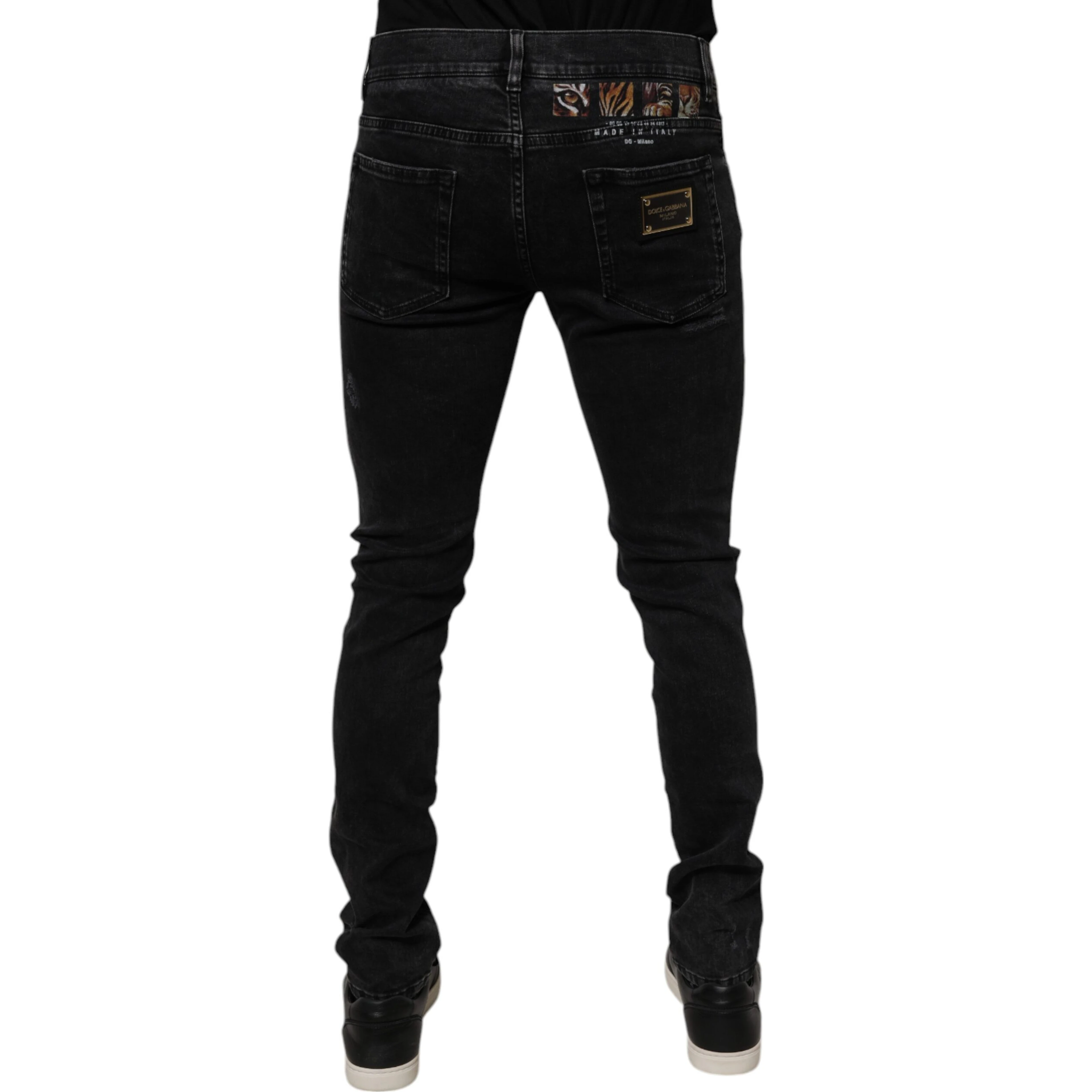 Black Tattered Cotton Skinny Men Denim Jeans