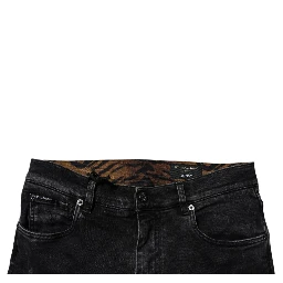 Black Tattered Cotton Skinny Men Denim Jeans