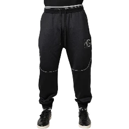 Black Polyester Logo Jogger Pants