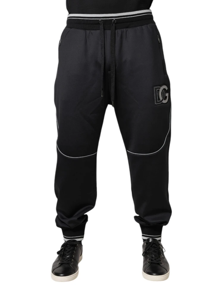 Black Polyester Logo Jogger Pants