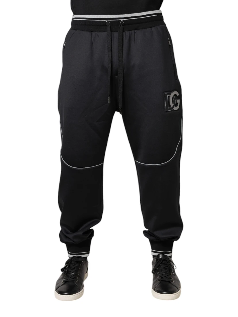Black Polyester Logo Jogger Pants