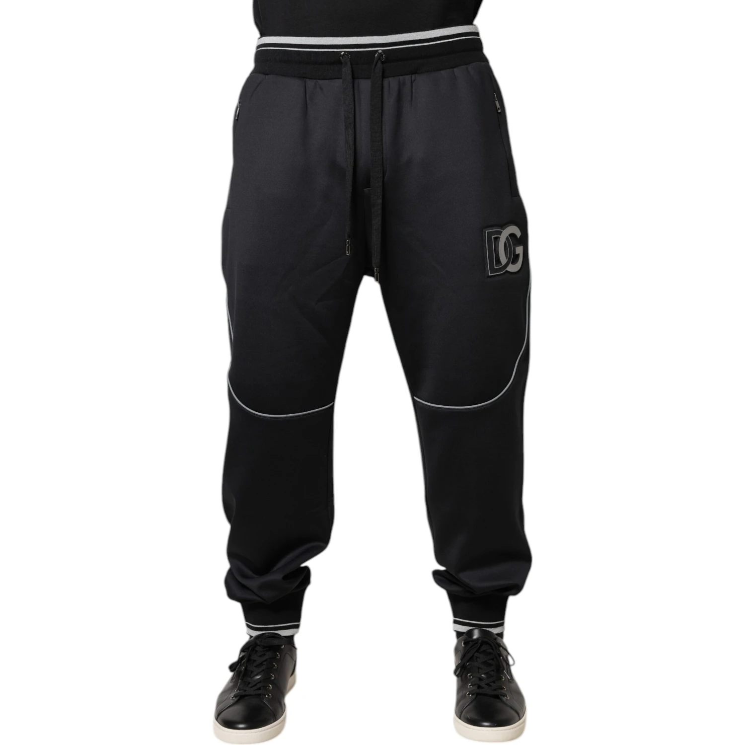 Black Polyester Logo Jogger Pants