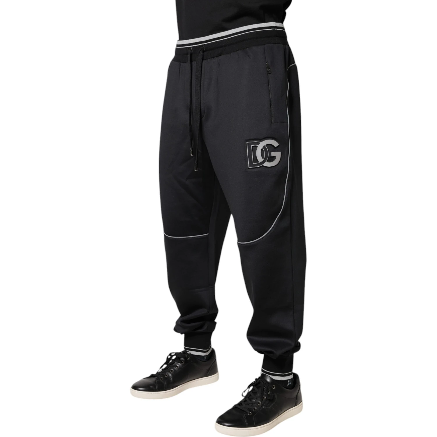 Black Polyester Logo Jogger Pants