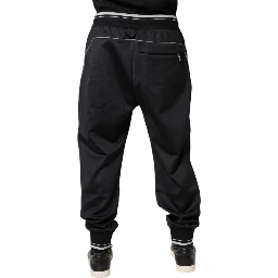 Black Polyester Logo Jogger Pants