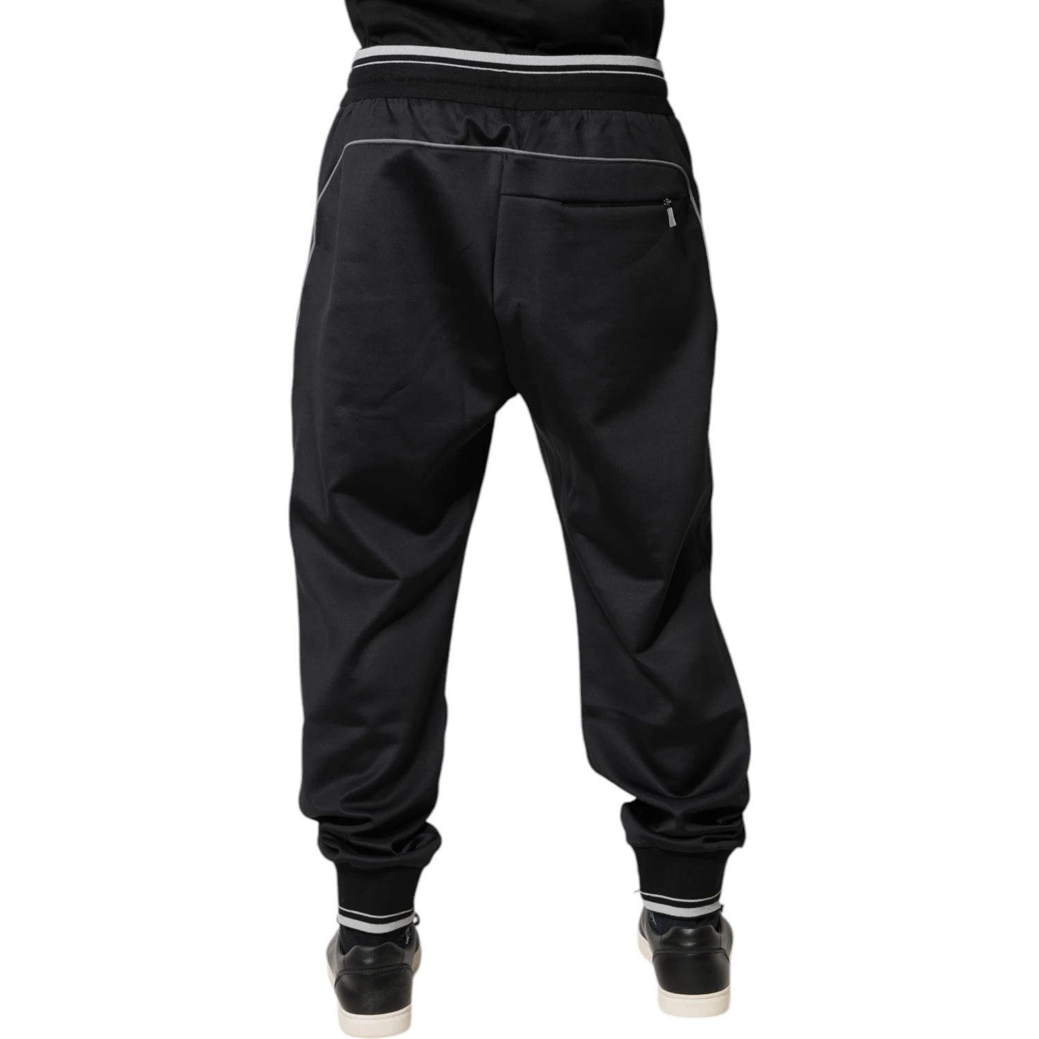 Black Polyester Logo Jogger Pants