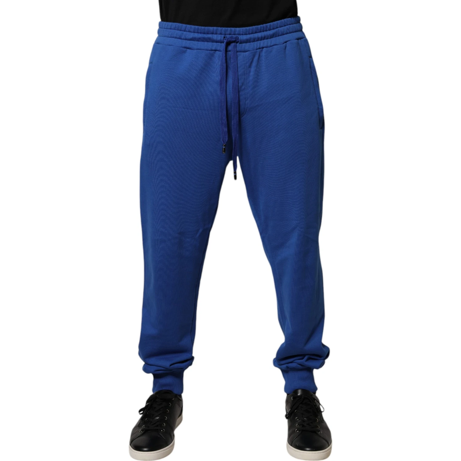 Blue Cotton Jogger Mid Waist Pants