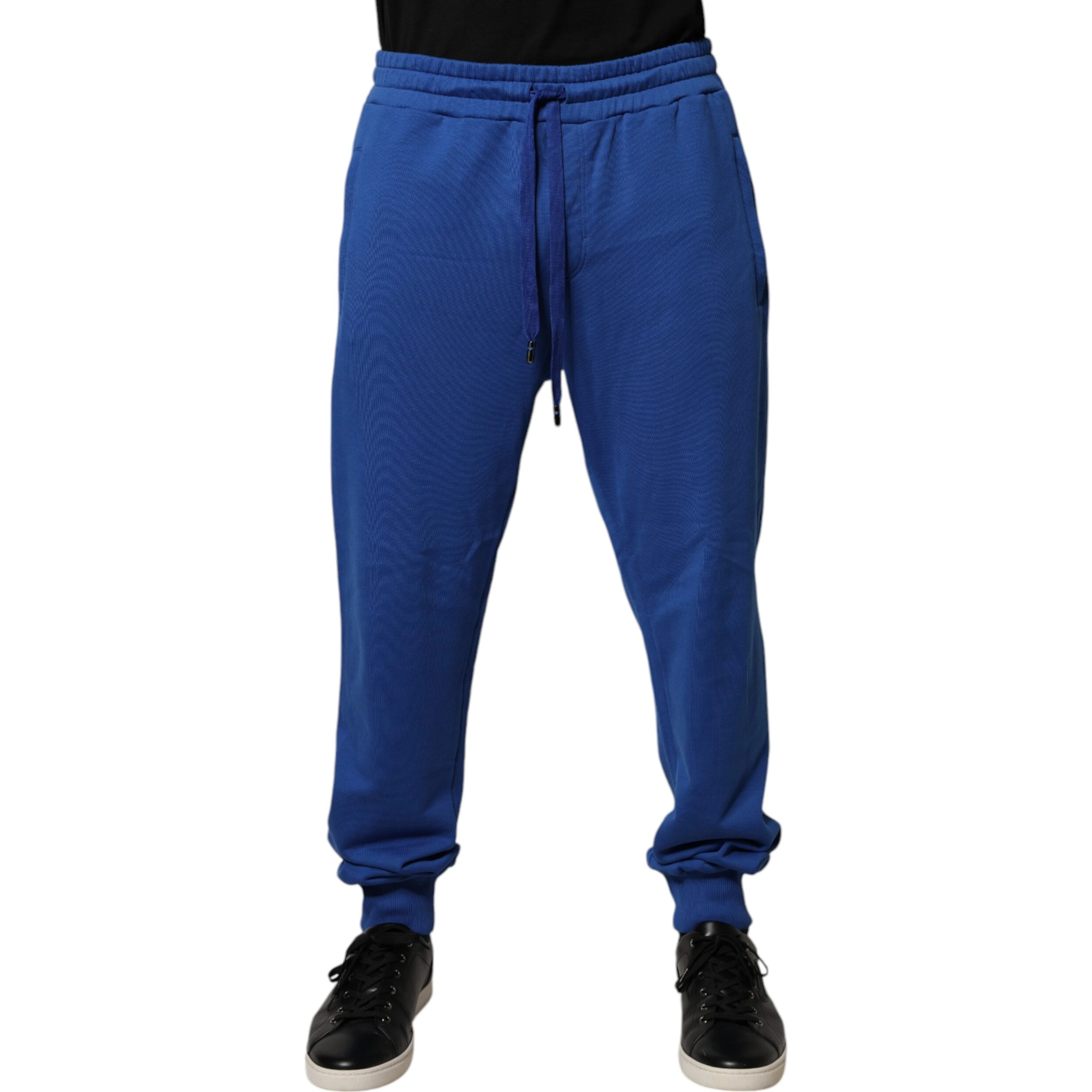 Blue Cotton Jogger Mid Waist Pants