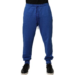 Blue Cotton Jogger Mid Waist Pants