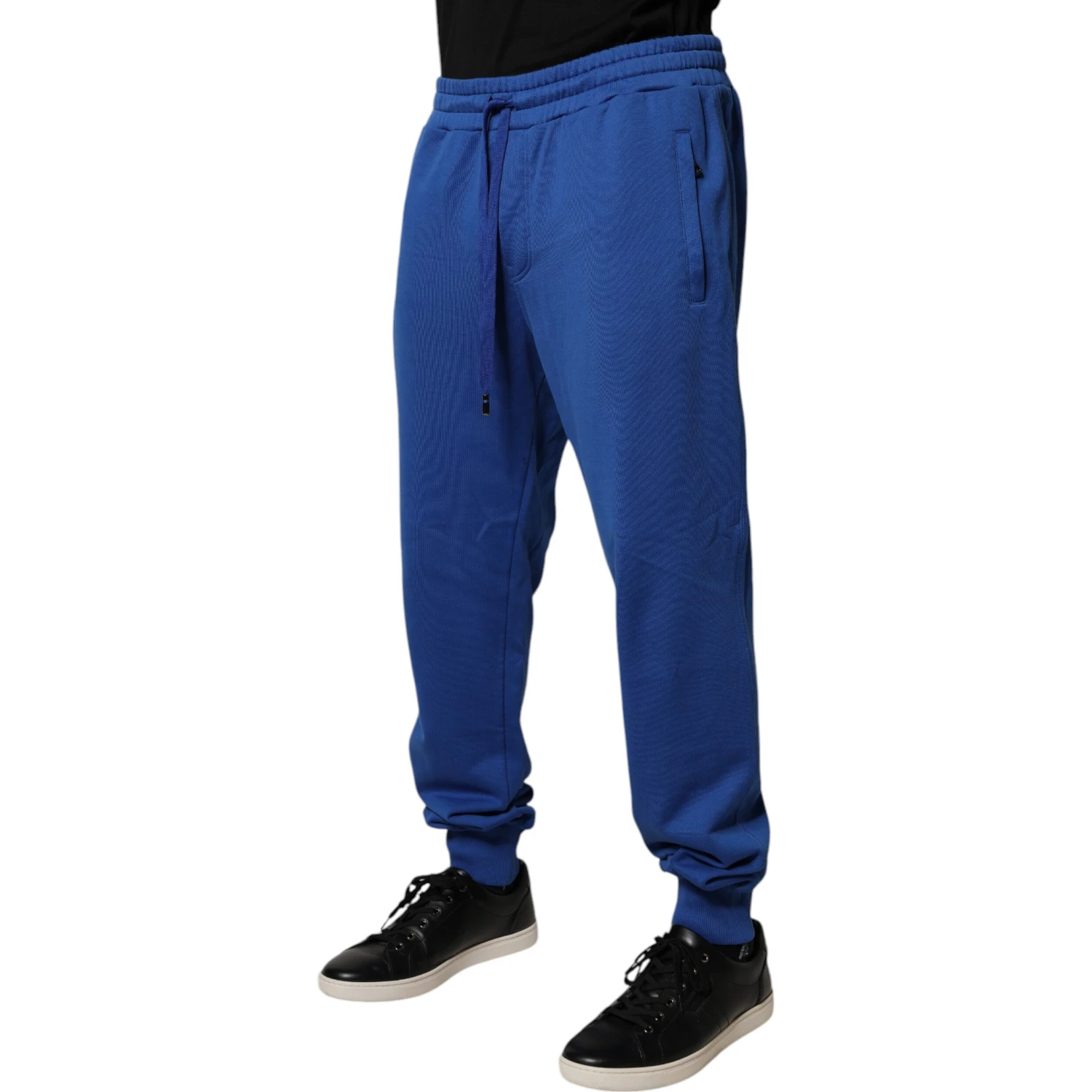 Blue Cotton Jogger Mid Waist Pants