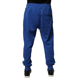 Blue Cotton Jogger Mid Waist Pants