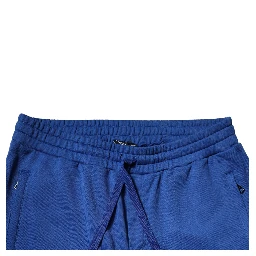 Blue Cotton Jogger Mid Waist Pants