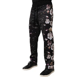 Black Floral Polyester Jogger Pants