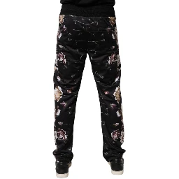 Black Floral Polyester Jogger Pants