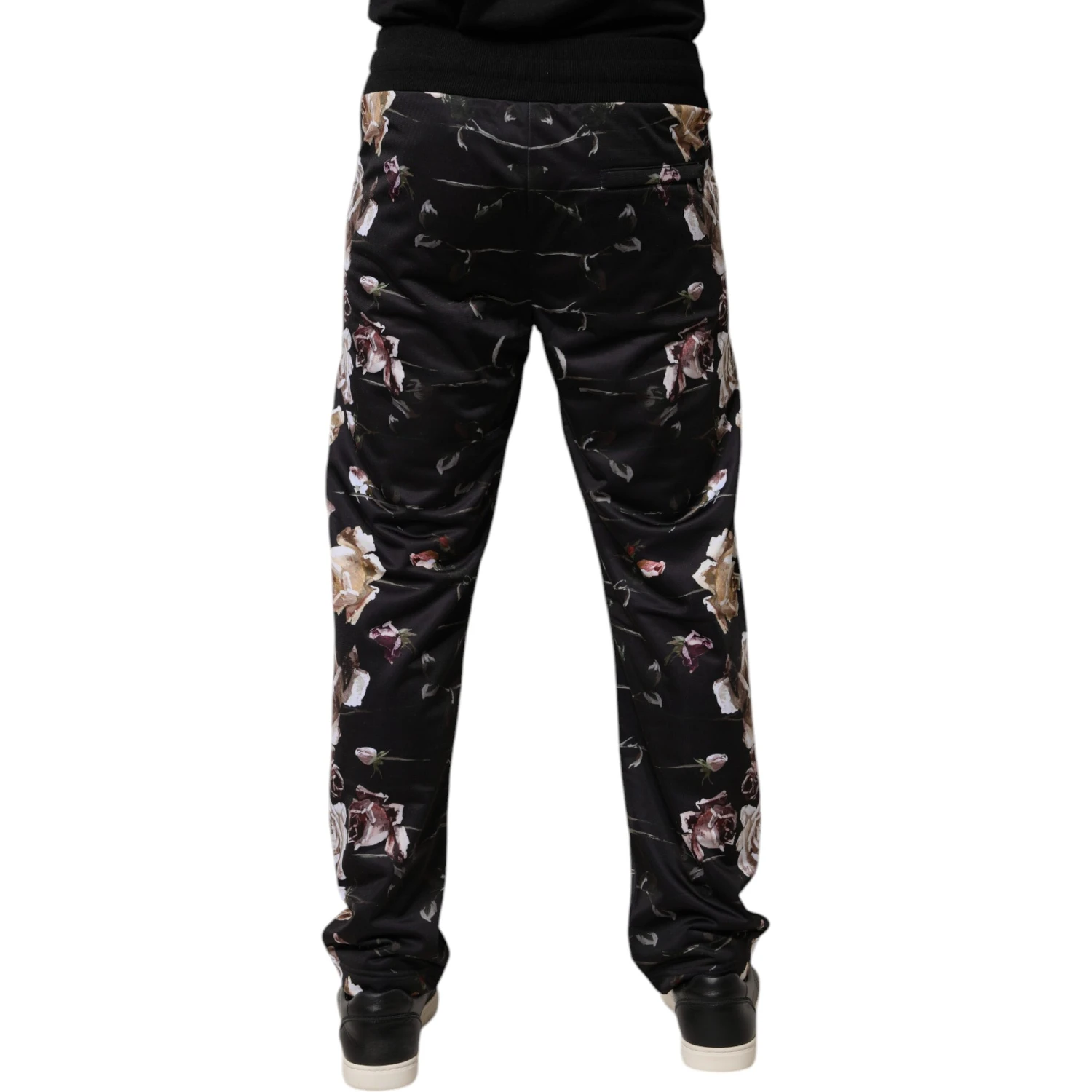 Black Floral Polyester Jogger Pants