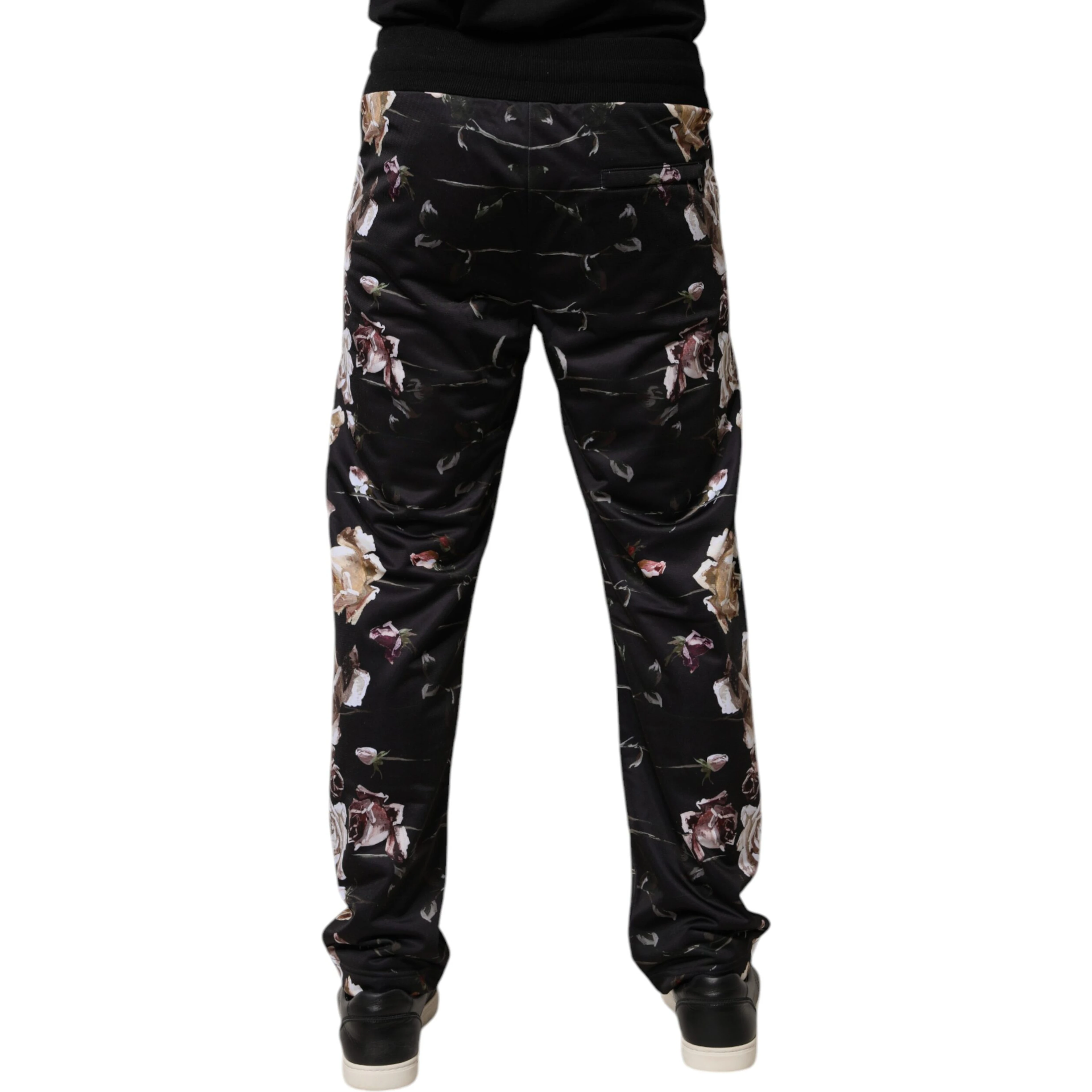 Black Floral Polyester Jogger Pants