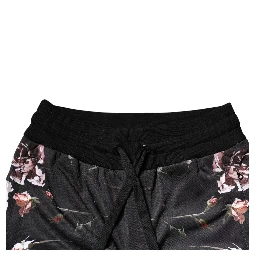 Black Floral Polyester Jogger Pants