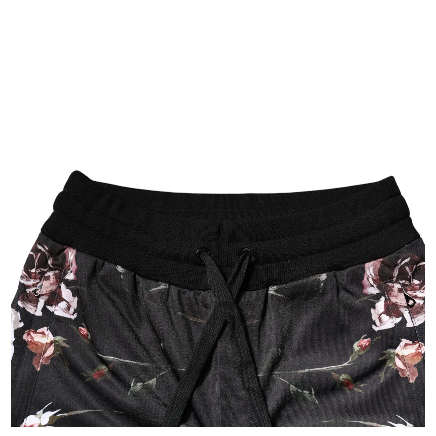 Black Floral Polyester Jogger Pants